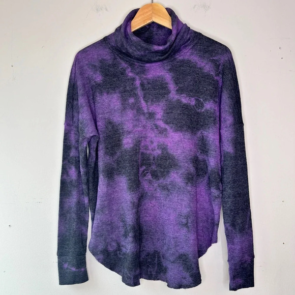 Michael Stars Black Purpler Tie Dye Marcy Cowl Neck Storm Wash Thermal Sz S NWT - Picture 12 of 13
